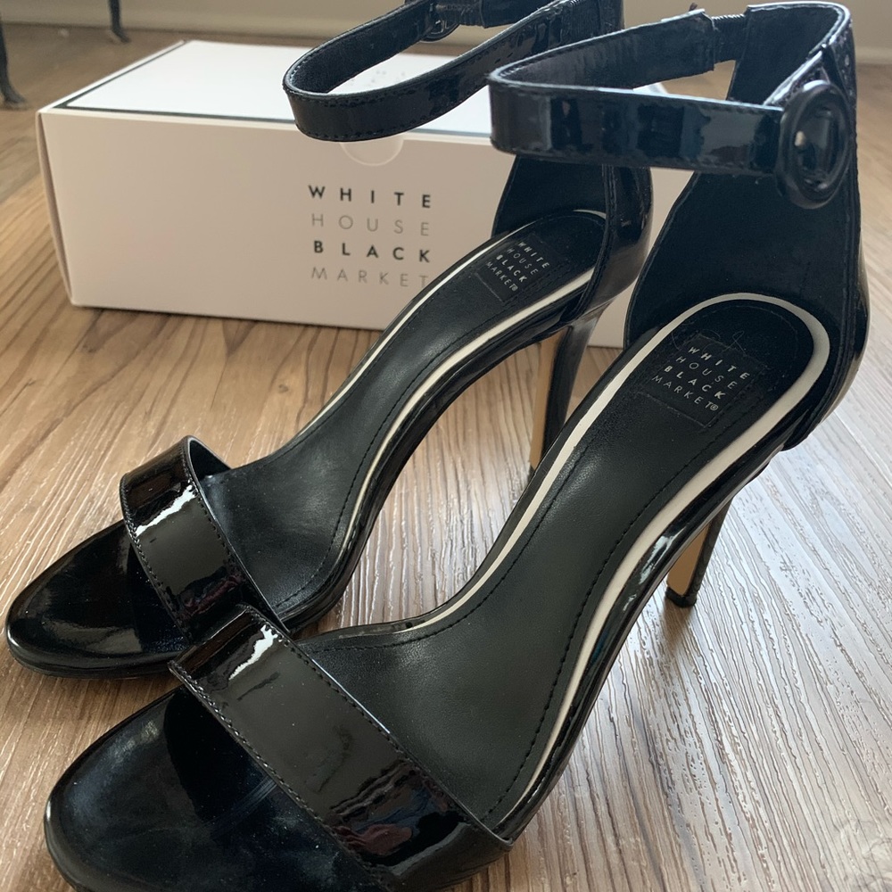 WHBM black patent leather stilettos size 7
